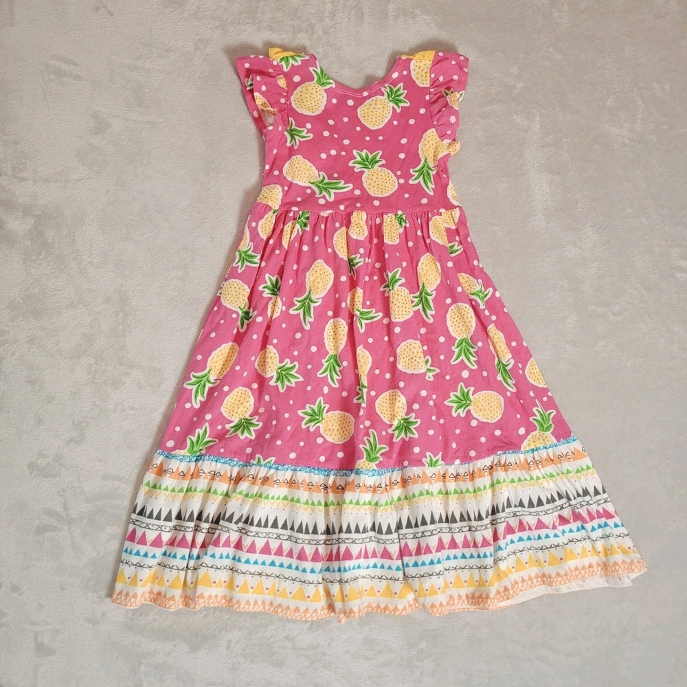 Jelly The Pug Girls Size 4 Maxi Dress Pineapple Print Collection Pink Colorful - Picture 6 of 7